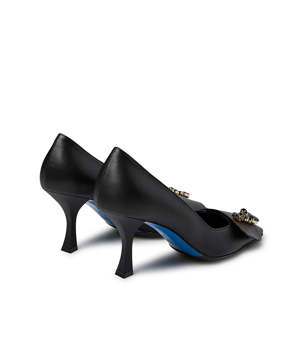 Loriblu Décolleté in nappa nero con Logo Signature cristalli 2025