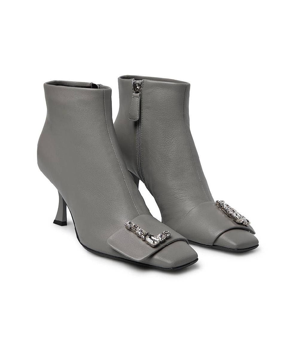 Loriblu Stivaletto in nappa grigio con Logo Signature cristalli Italy