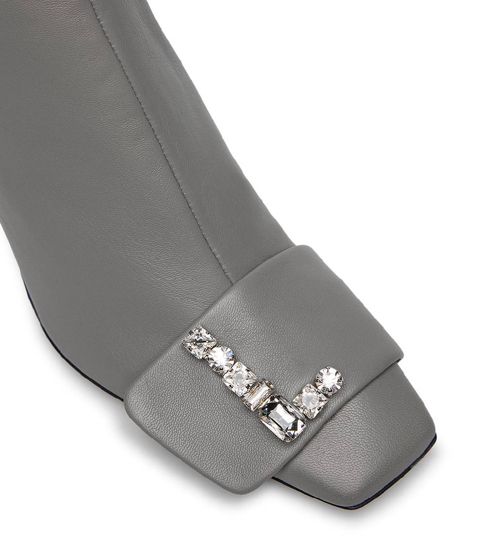 Loriblu Stivaletto in nappa grigio con Logo Signature cristalli Italy