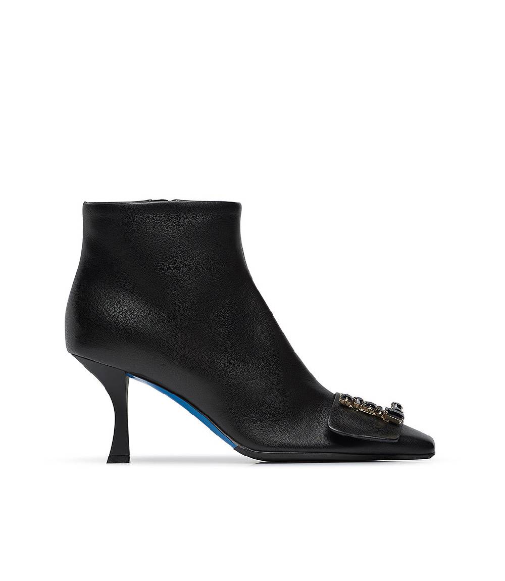Loriblu Stivaletto in nappa nero con Logo Signature cristalli Italia
