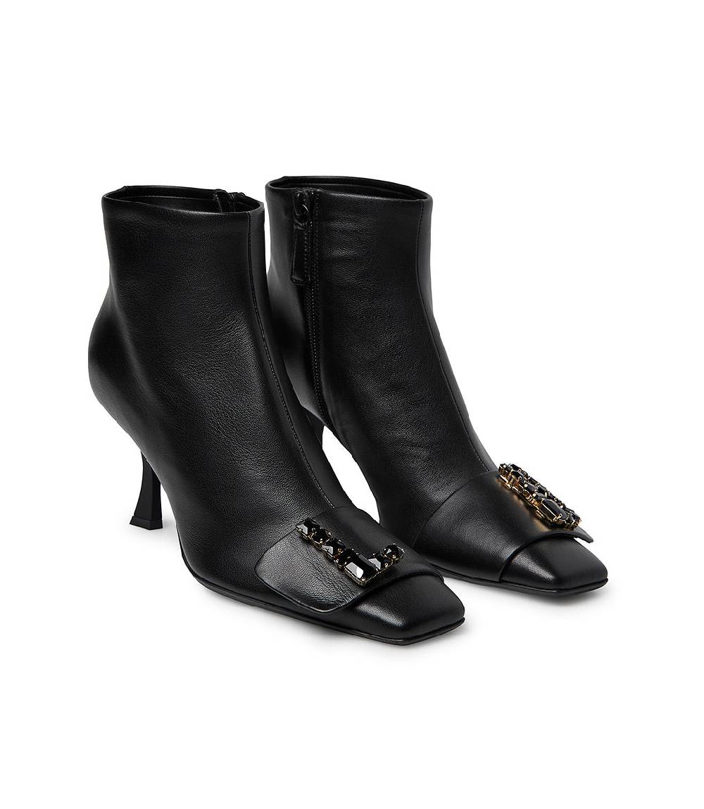 Loriblu Stivaletto in nappa nero con Logo Signature cristalli Italia