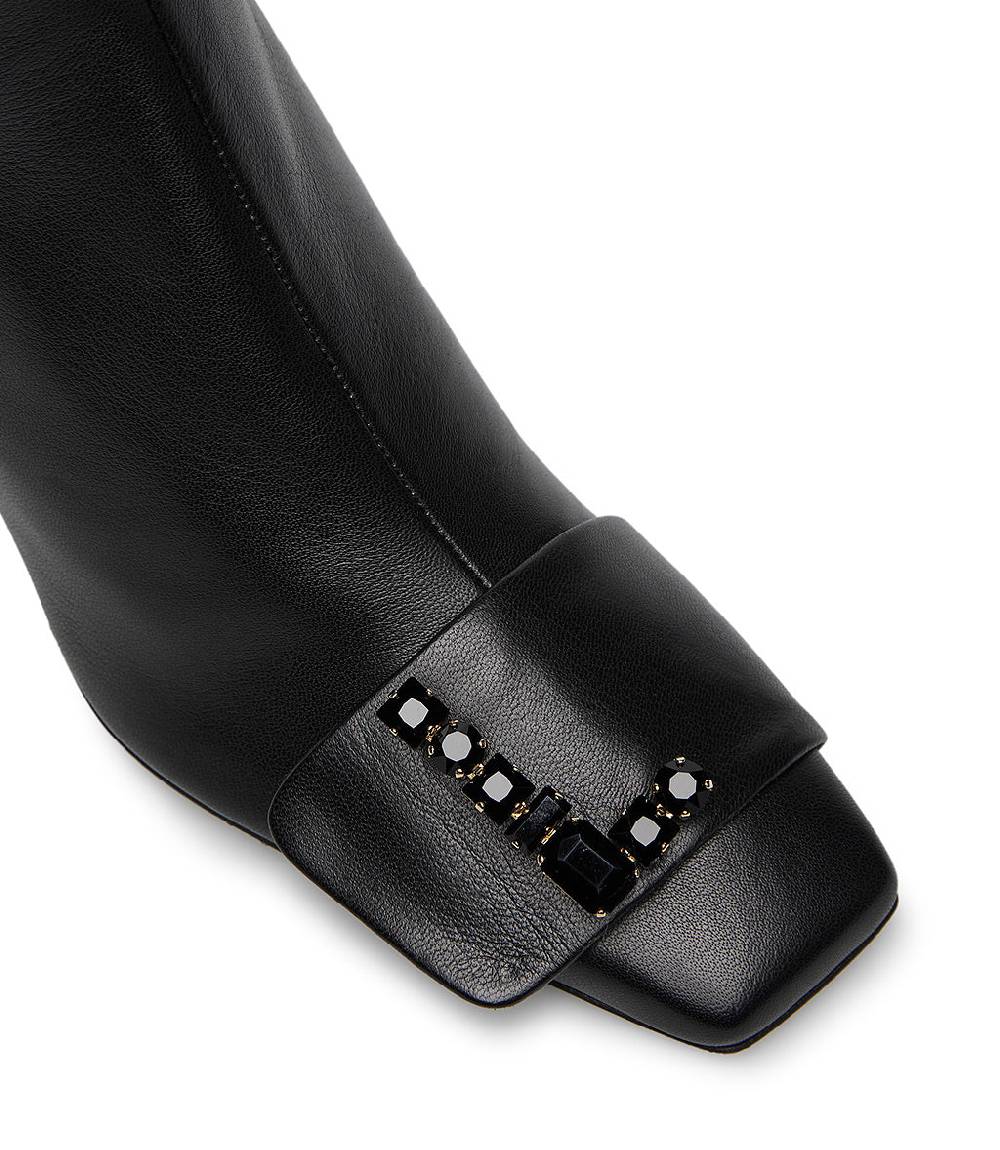 Loriblu Stivaletto in nappa nero con Logo Signature cristalli Italia