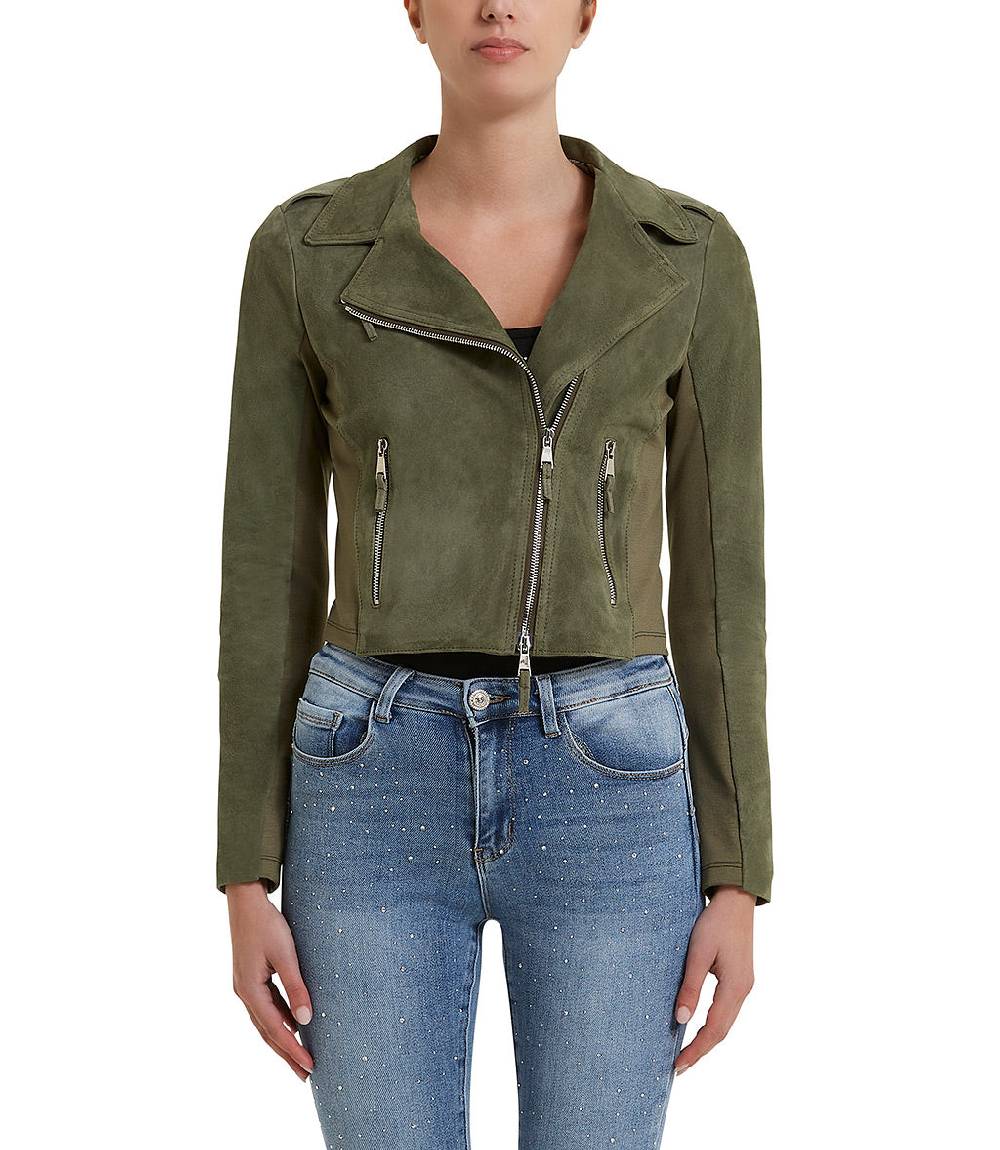 Loriblu Giacca stile biker in camoscio salvia Nuovo