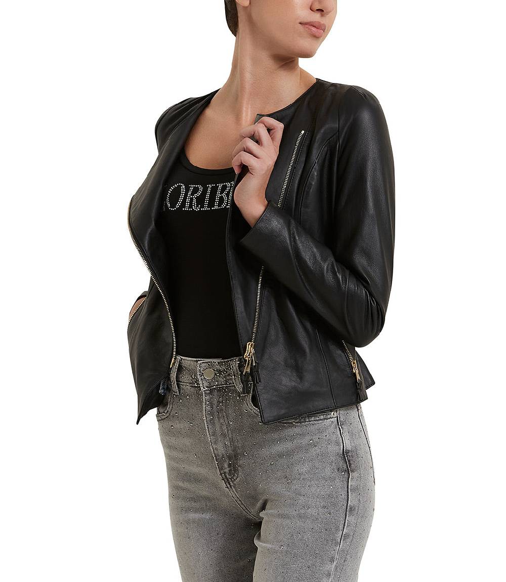 Loriblu Giacca in pelle nera Promozione