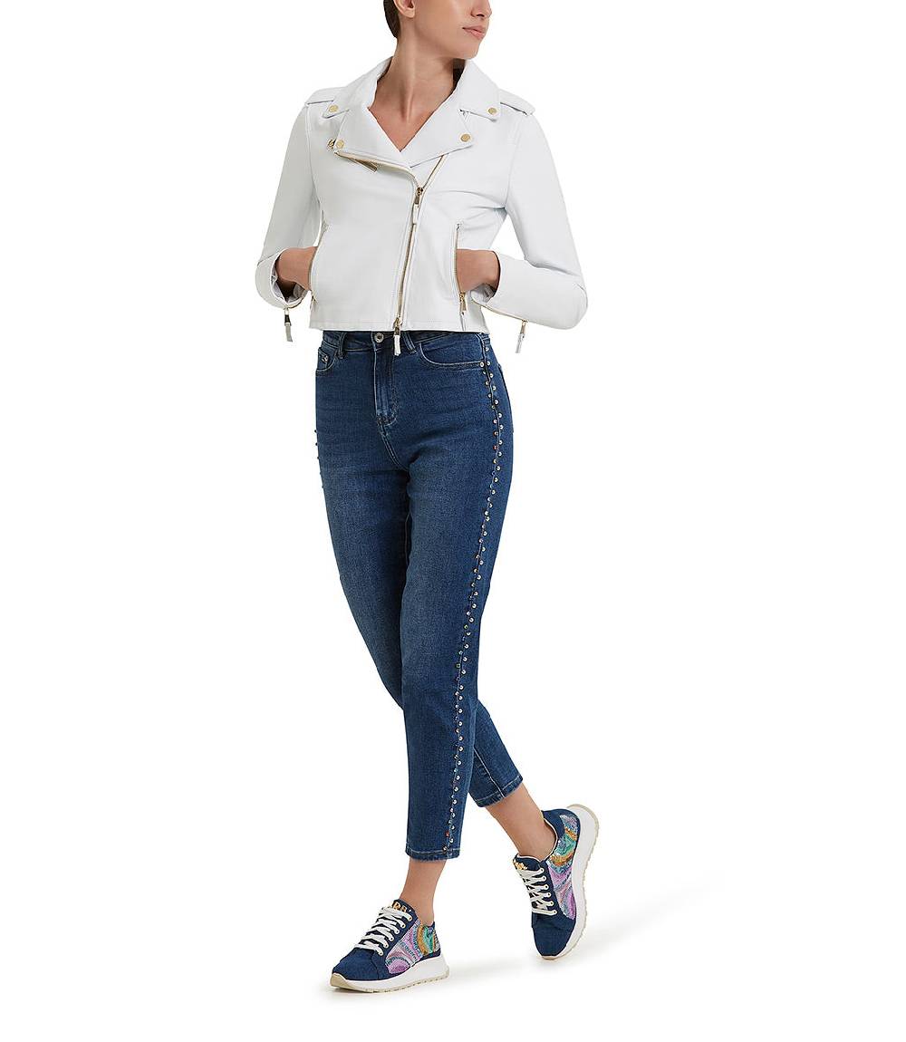 Loriblu Giacca stile biker in pelle bianca Spedizione Gratuita