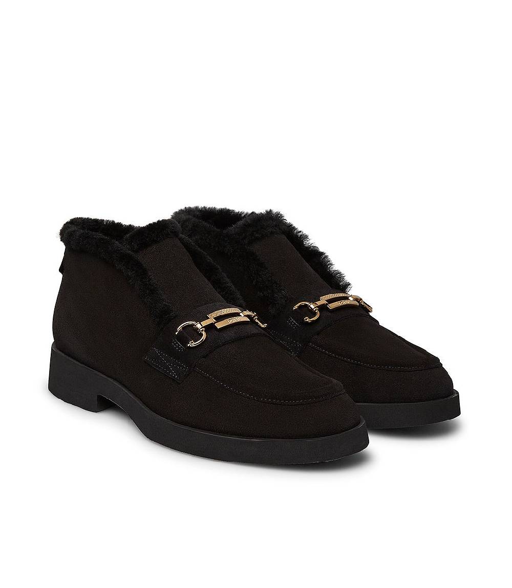 Loriblu Mocassini in camoscio e shearling nero con fibbia-logo Novità