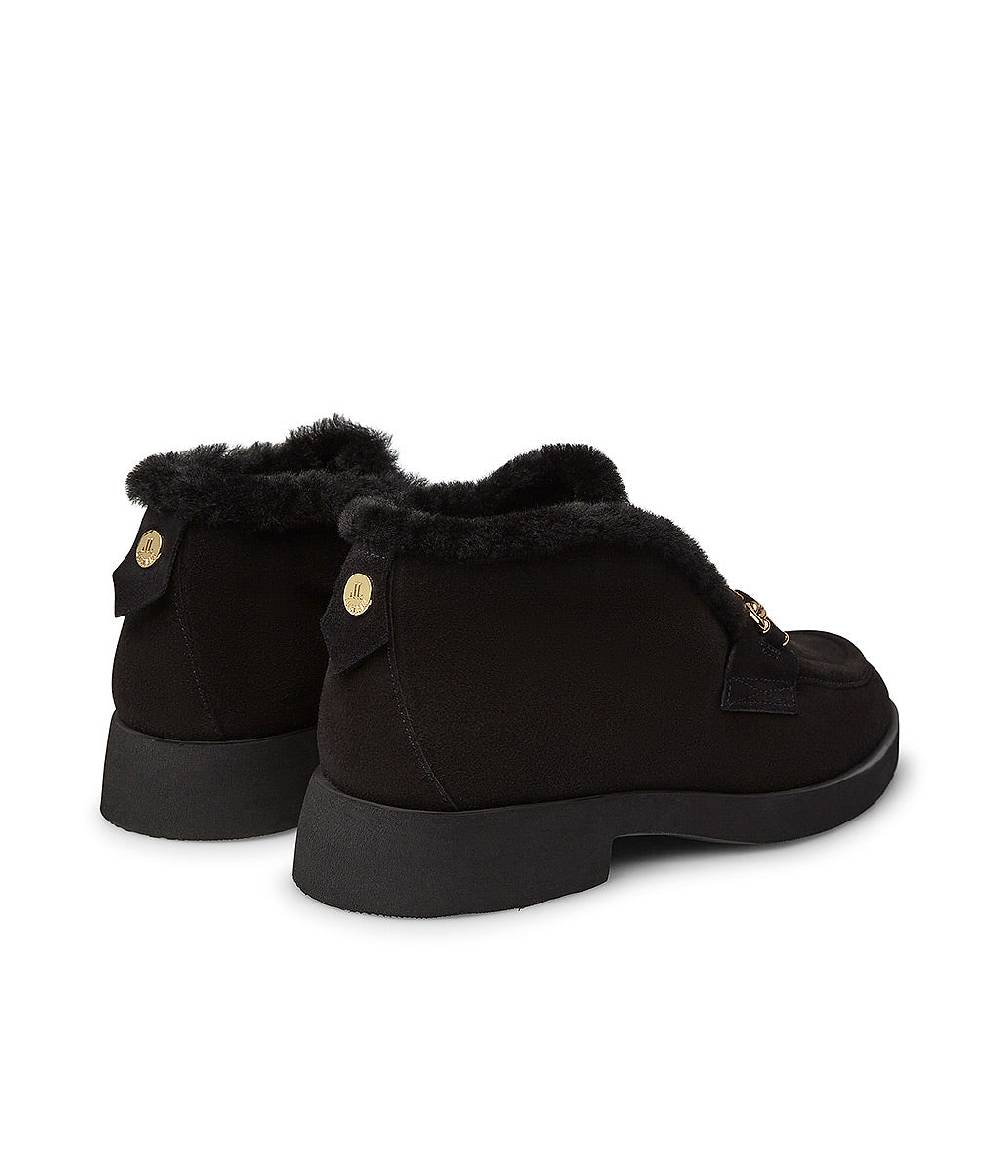 Loriblu Mocassini in camoscio e shearling nero con fibbia-logo Novità