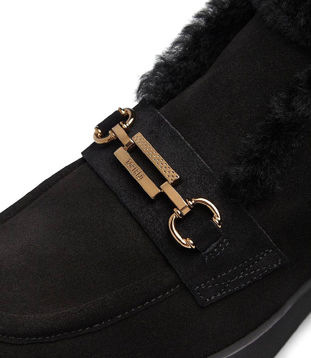 Loriblu Mocassini in camoscio e shearling nero con fibbia-logo Novità