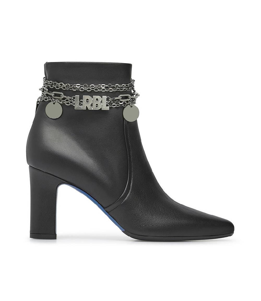 Loriblu Stivaletti in nappa nera con catenella argento Vendita Calda