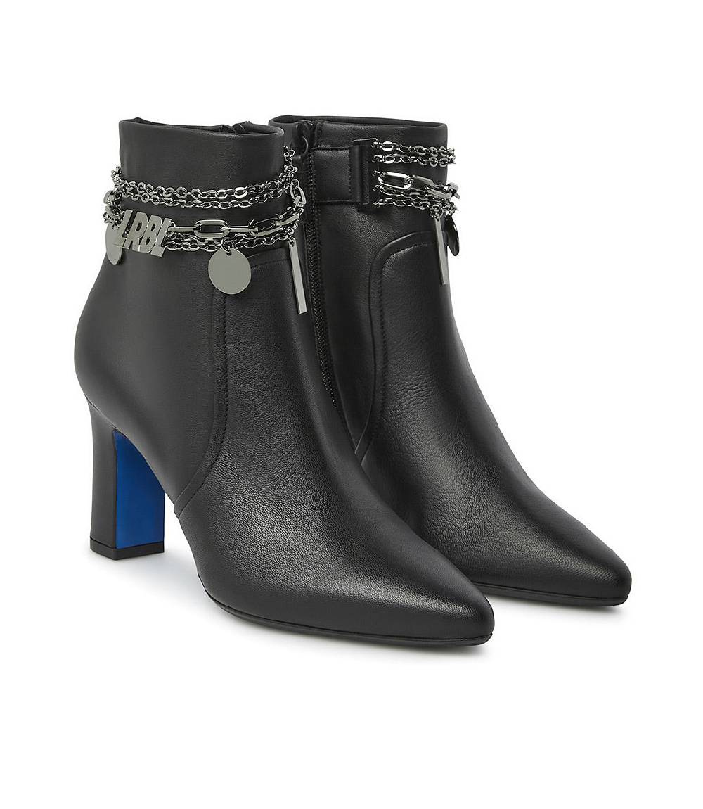 Loriblu Stivaletti in nappa nera con catenella argento Vendita Calda