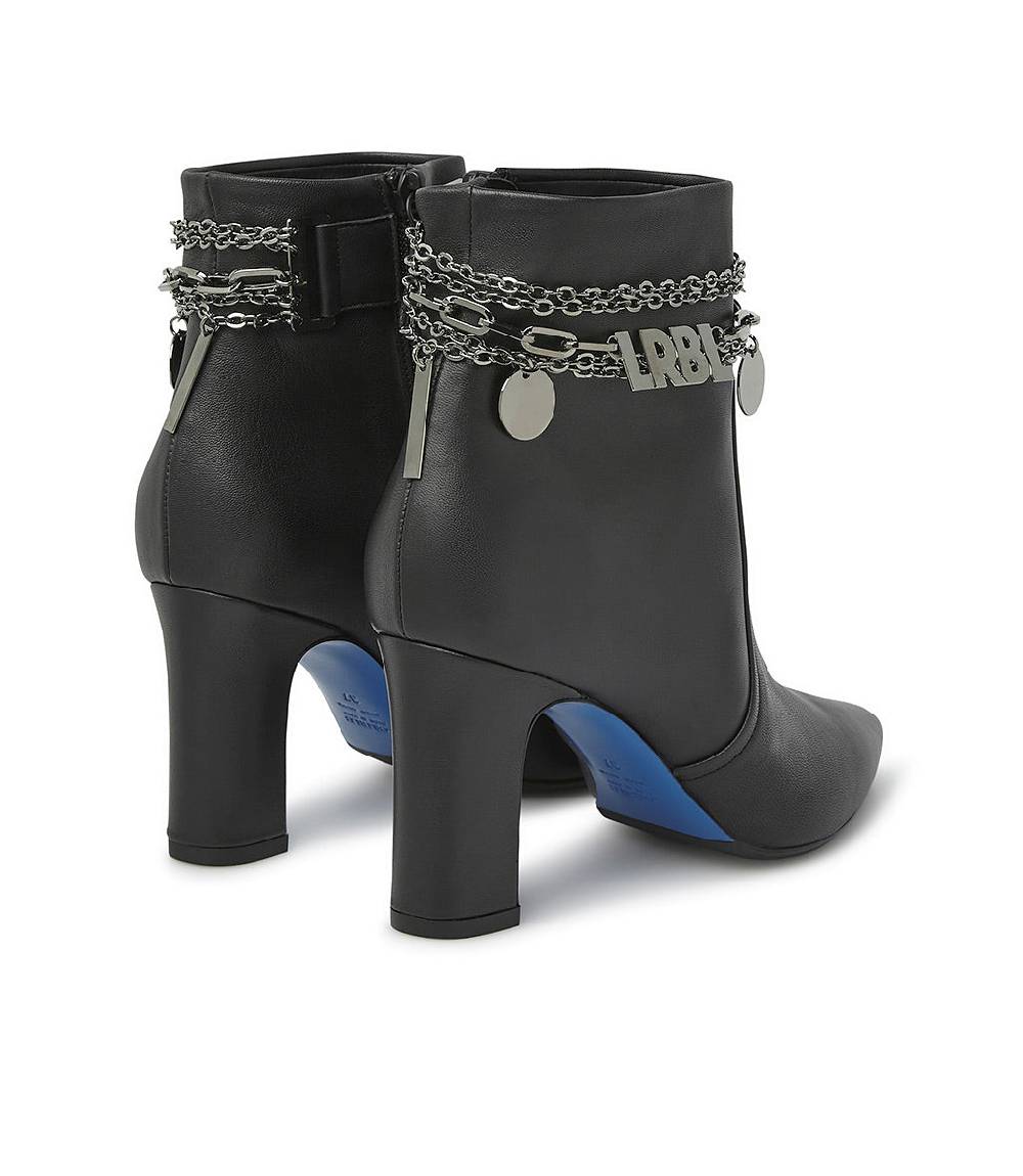 Loriblu Stivaletti in nappa nera con catenella argento Vendita Calda
