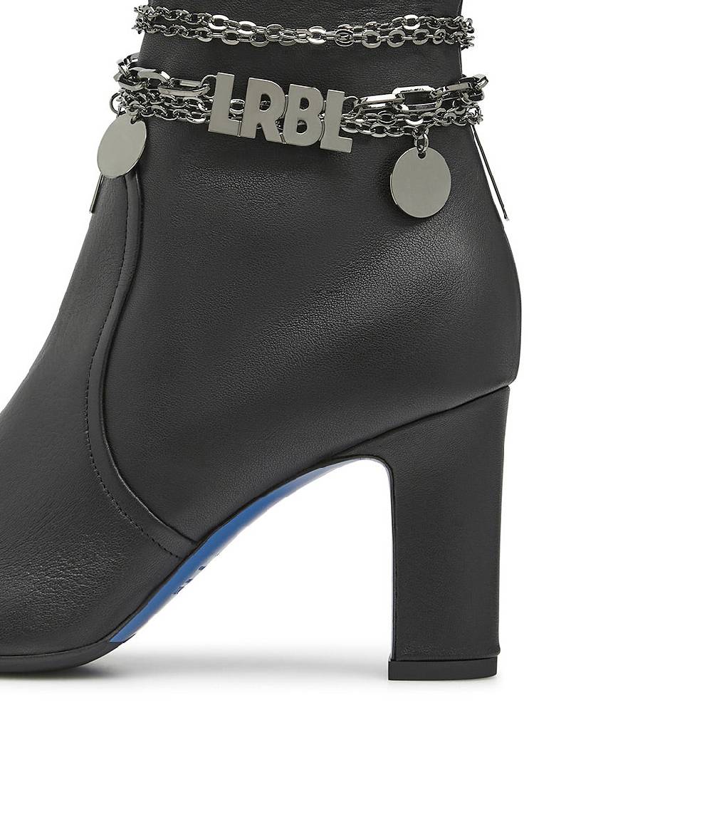 Loriblu Stivaletti in nappa nera con catenella argento Vendita Calda