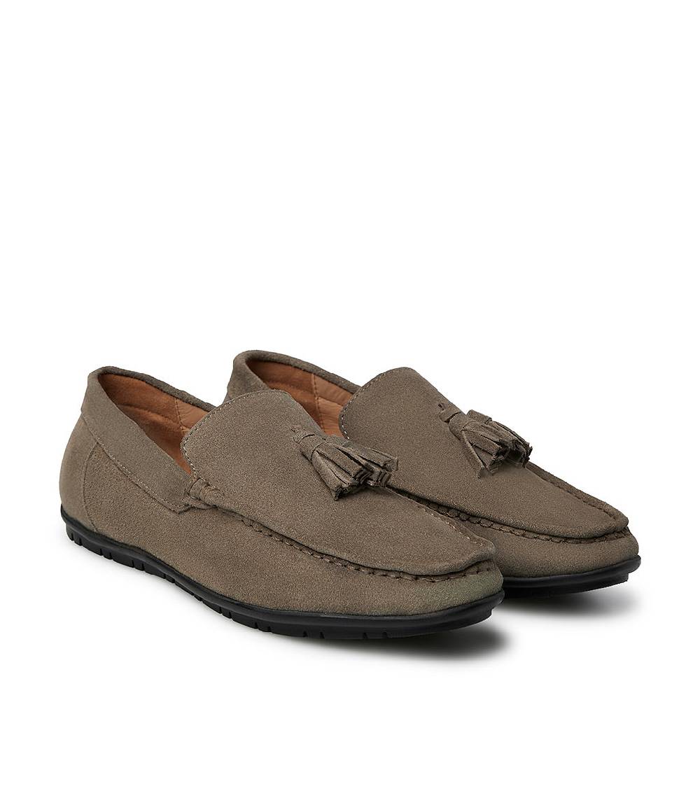 Loriblu Mocassino in camoscio taupe con nappine Italy