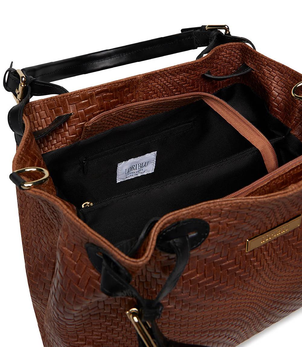 Loriblu Borsa tote in pelle intrecciata marrone Presa