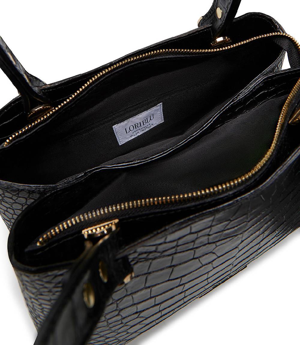 Loriblu Borsa nera in pelle stampa cocco Sconto