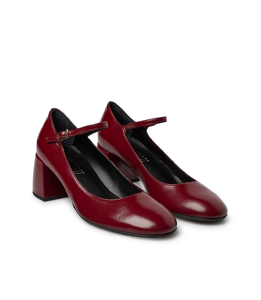 Loriblu Décolleté Mary Jane in pelle lucida bordeaux con cinturino 2025