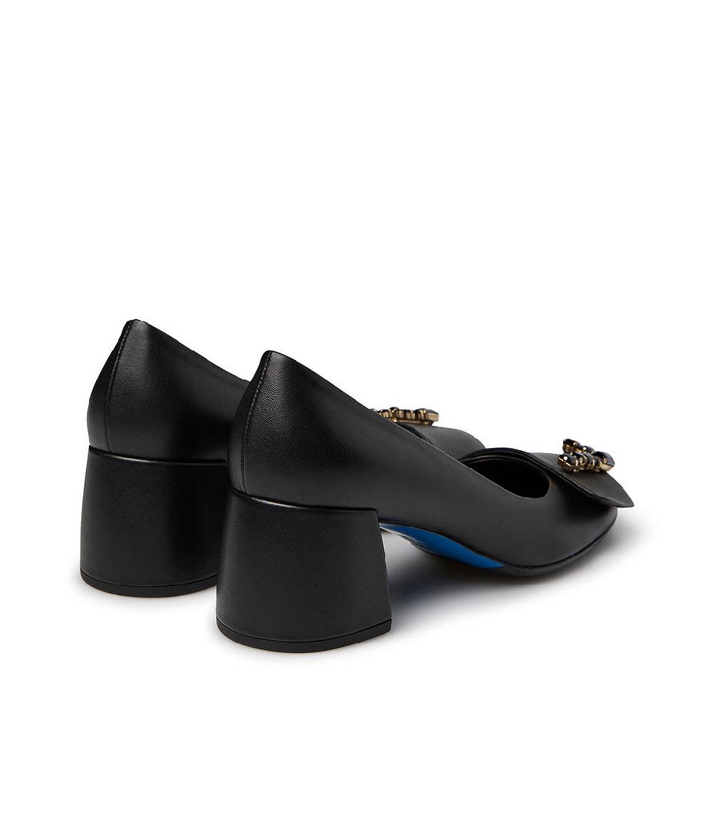 Loriblu Décolleté nappa nero con Logo Signature cristalli Italy