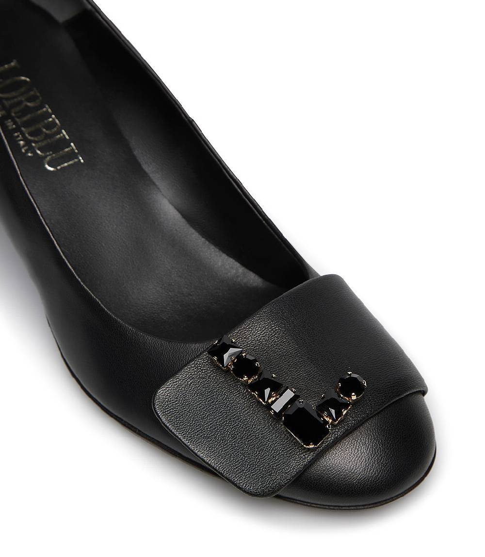 Loriblu Décolleté nappa nero con Logo Signature cristalli Italy
