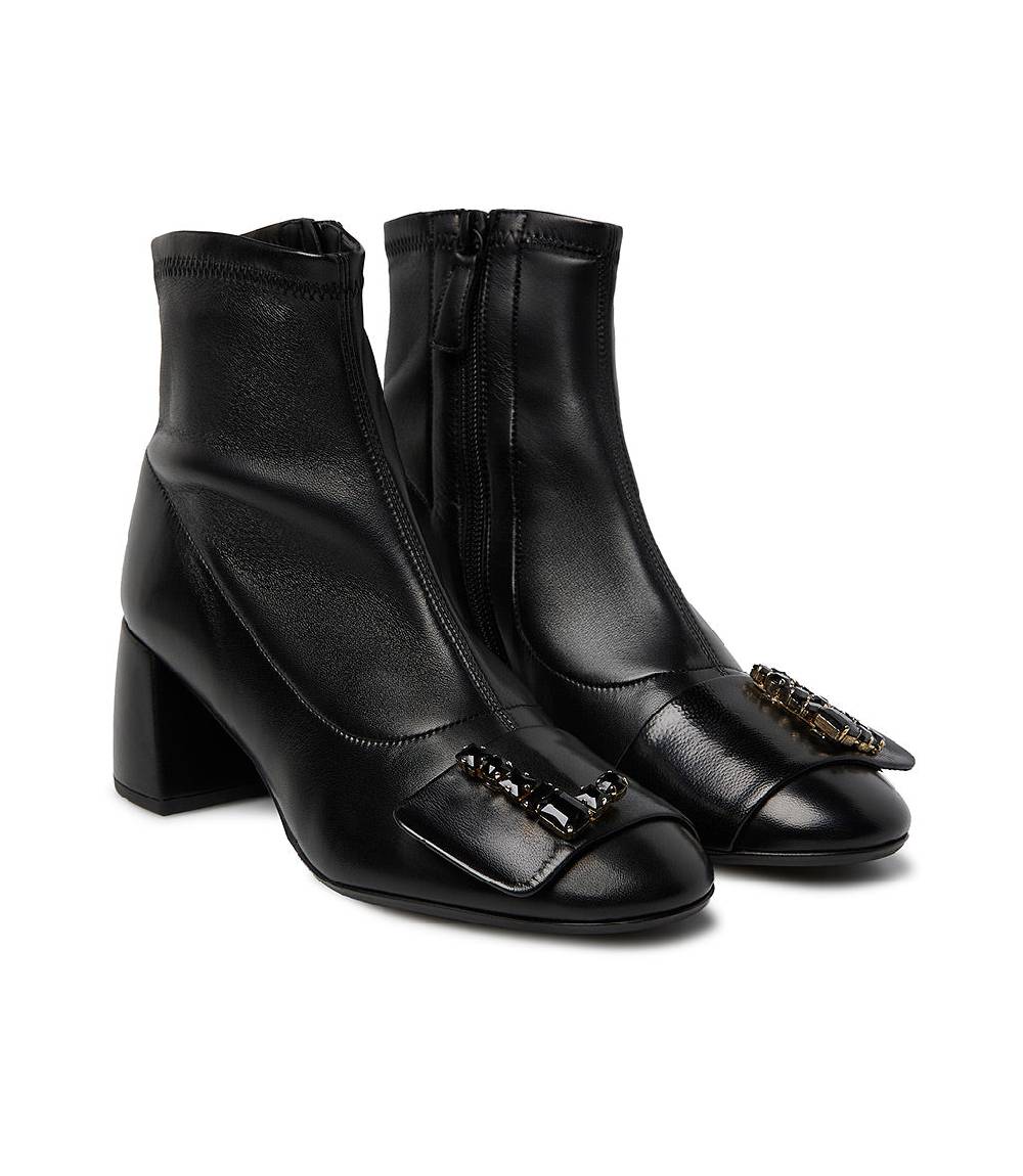 Loriblu Stivaletto in nappa nero con Logo Signature cristalli Promozione