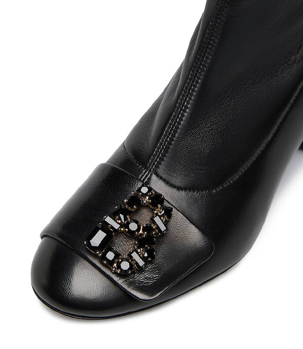 Loriblu Stivaletto in nappa nero con Logo Signature cristalli Promozione