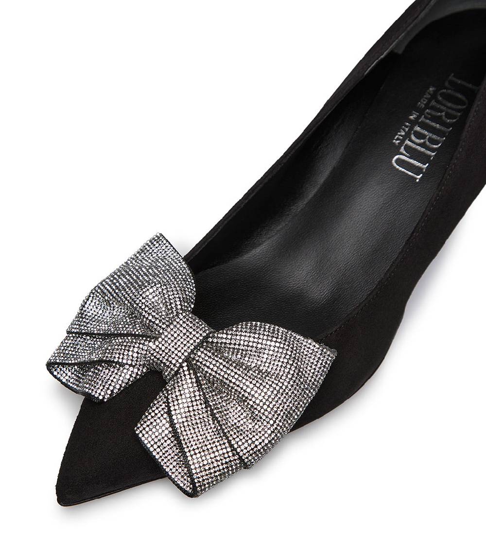 Loriblu Décolleté in camoscio nero con fiocco micro cristalli Spedizione Gratuita