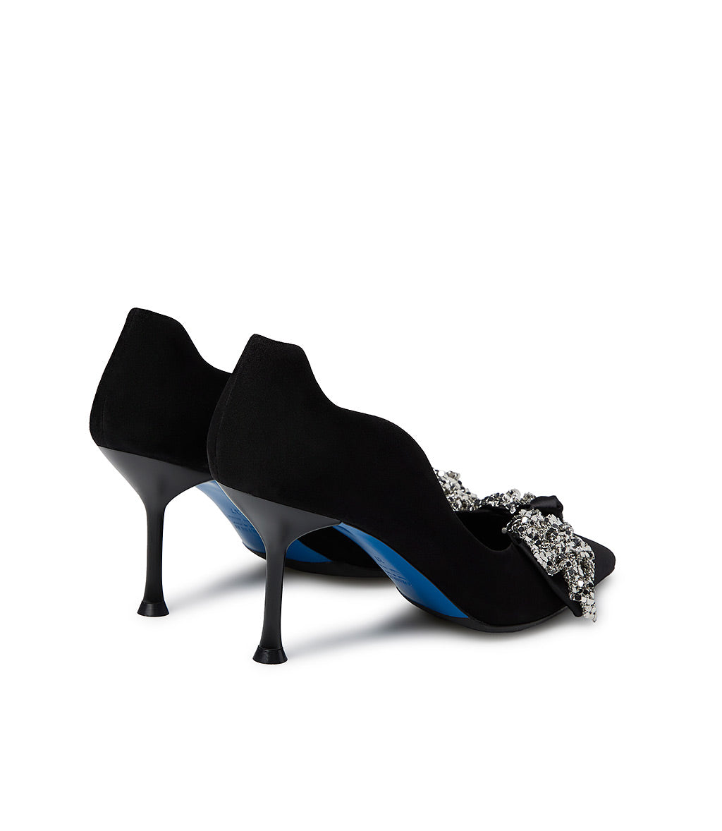 Loriblu Décolleté onda camoscio nero con fiocco full metal argento Consegna Veloce