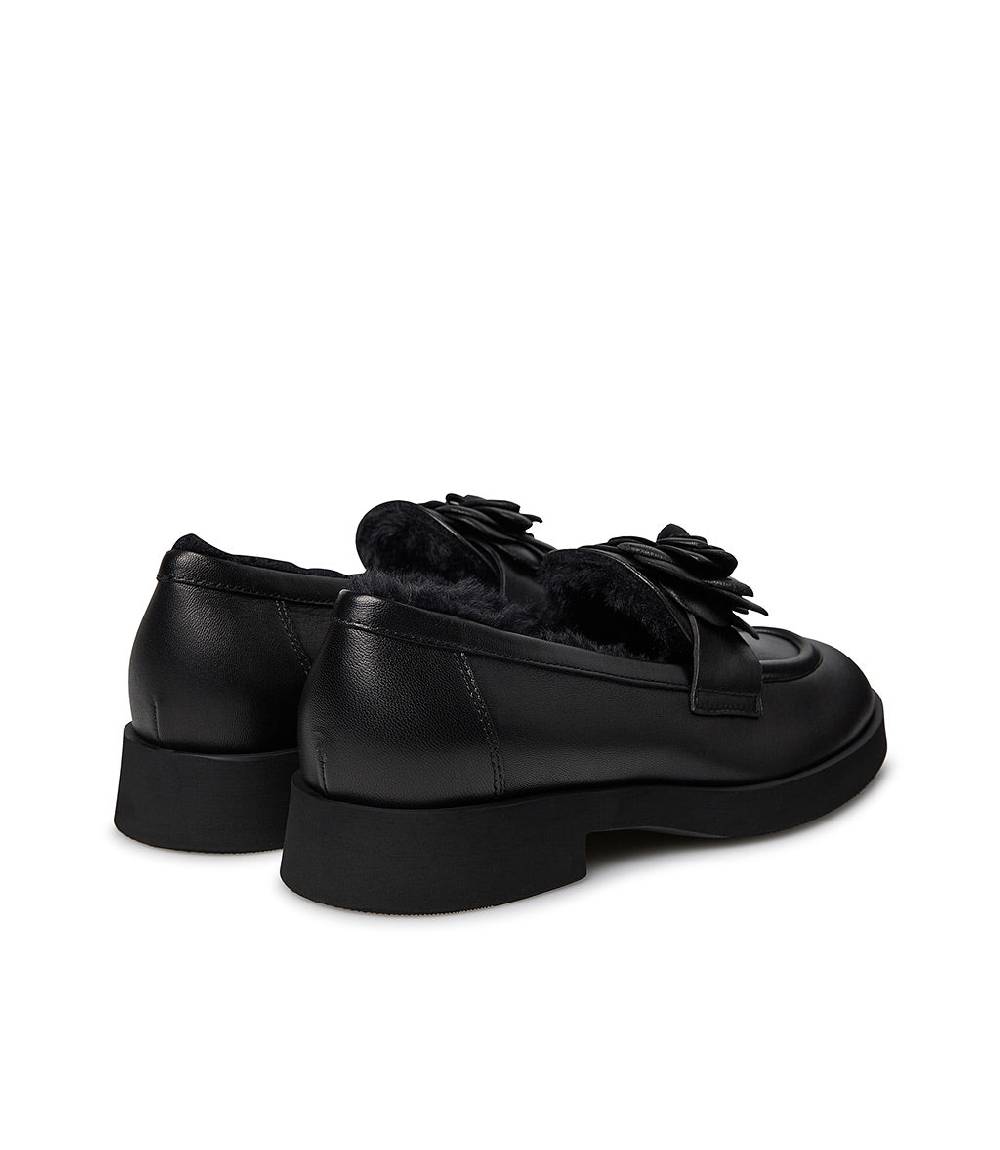 Loriblu Mocassino in nappa nero con fiore e fodera shearling Affare Del Giorno