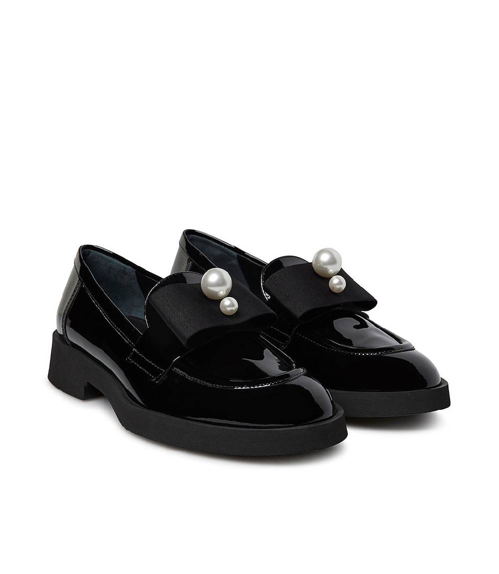 Loriblu Mocassino in vernice nera con gros-grain e perle Prezzo Ridotto