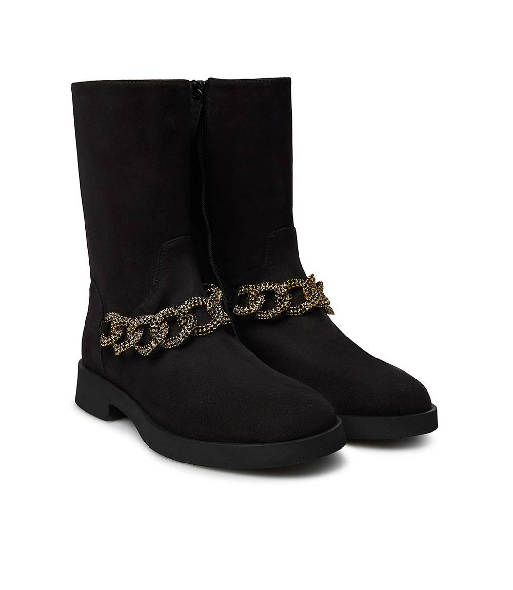 Loriblu Stivaletto in camoscio nero con catena gioiello Sottocosto