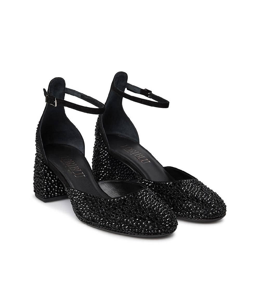 Loriblu Décolleté Mary Jane in camoscio nero con cristalli all-over Novità