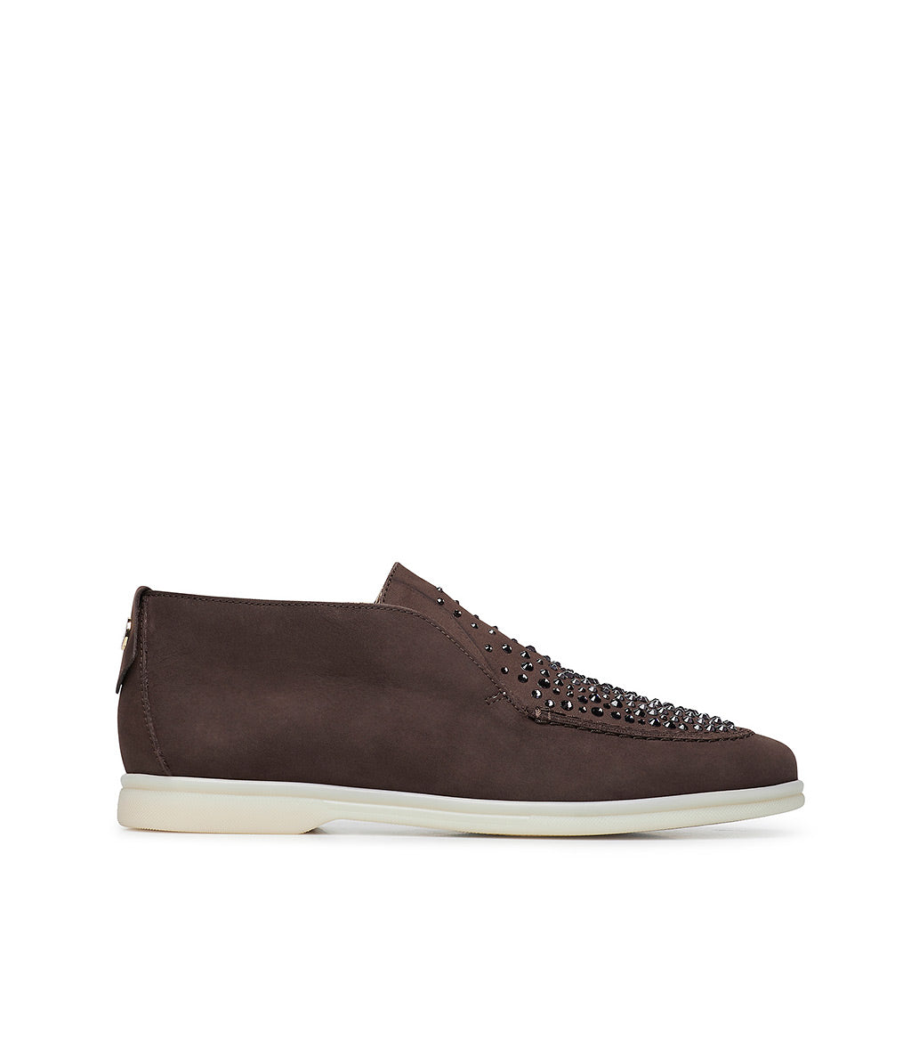 Loriblu Mocassini in pelle marrone scuro con cristalli Pezzi Unici
