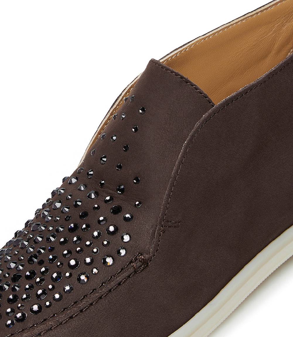 Loriblu Mocassini in pelle marrone scuro con cristalli Pezzi Unici