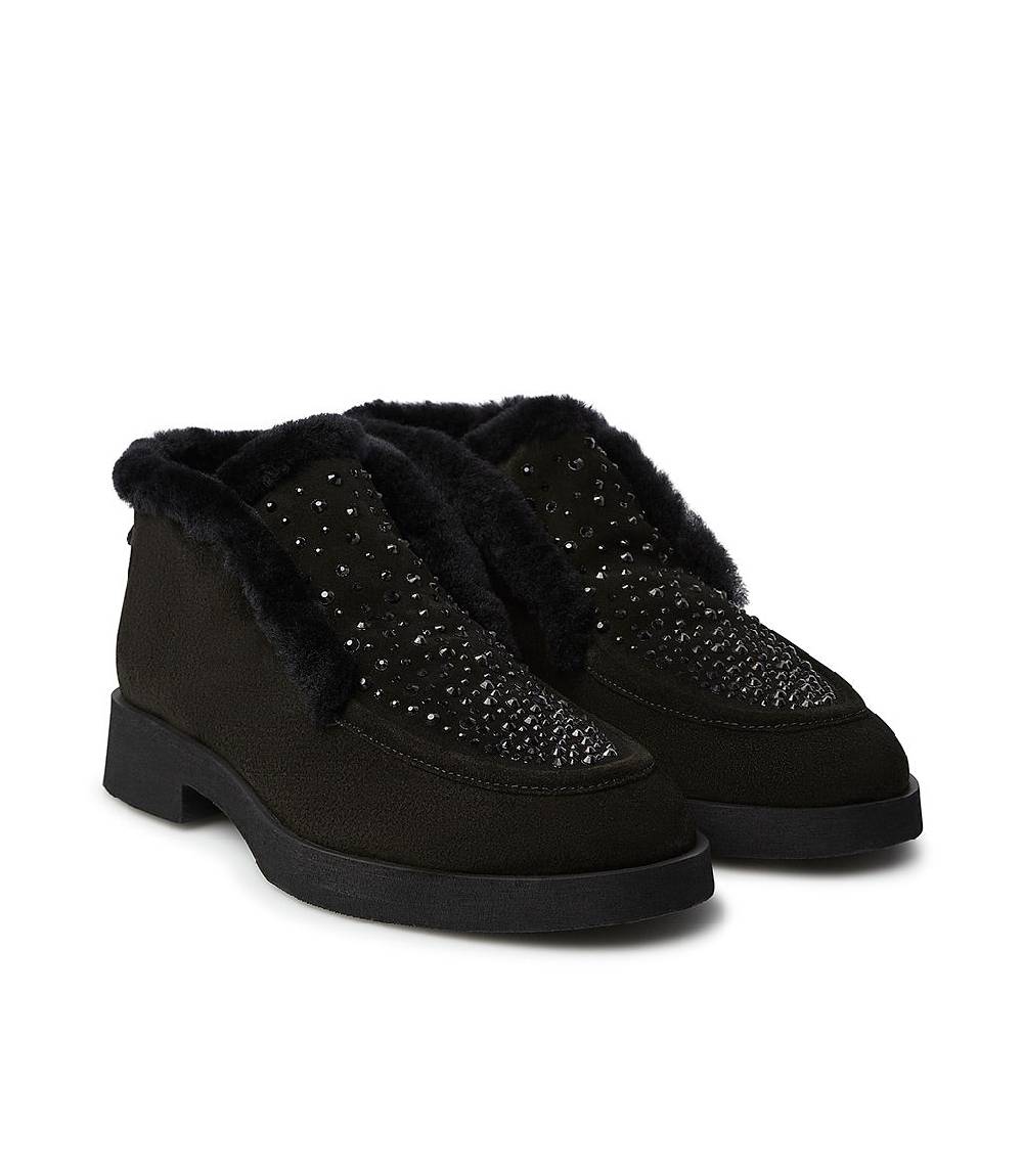 Loriblu Mocassini in pelle scamosciata e shearling nero Sconto