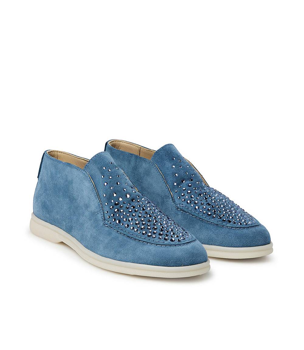 Loriblu Mocassini in pelle scamosciata blu con cristalli Vendita Calda