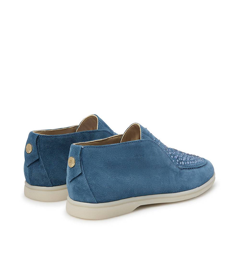 Loriblu Mocassini in pelle scamosciata blu con cristalli Vendita Calda