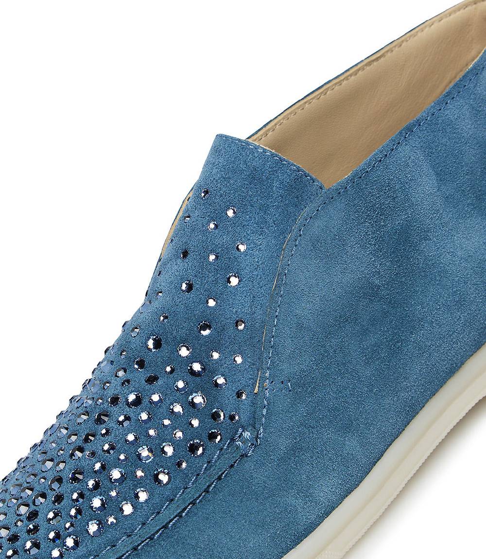 Loriblu Mocassini in pelle scamosciata blu con cristalli Vendita Calda