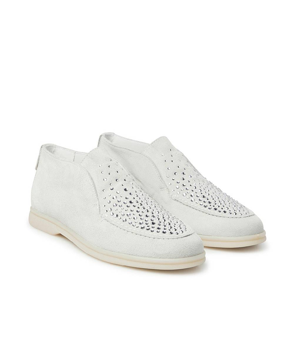 Loriblu Mocassini in pelle scamosciata bianco con cristalli Vendita Economica