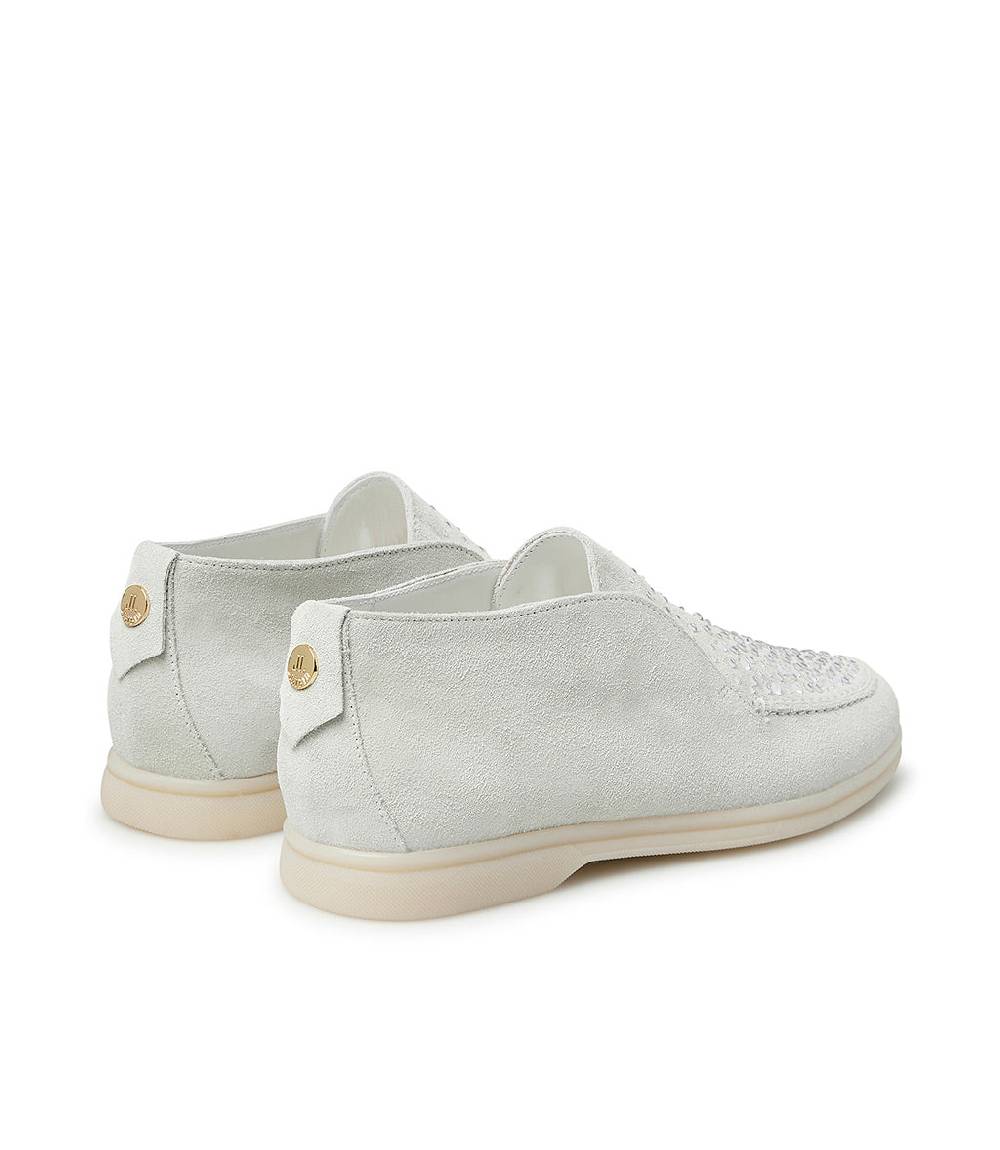 Loriblu Mocassini in pelle scamosciata bianco con cristalli Vendita Economica
