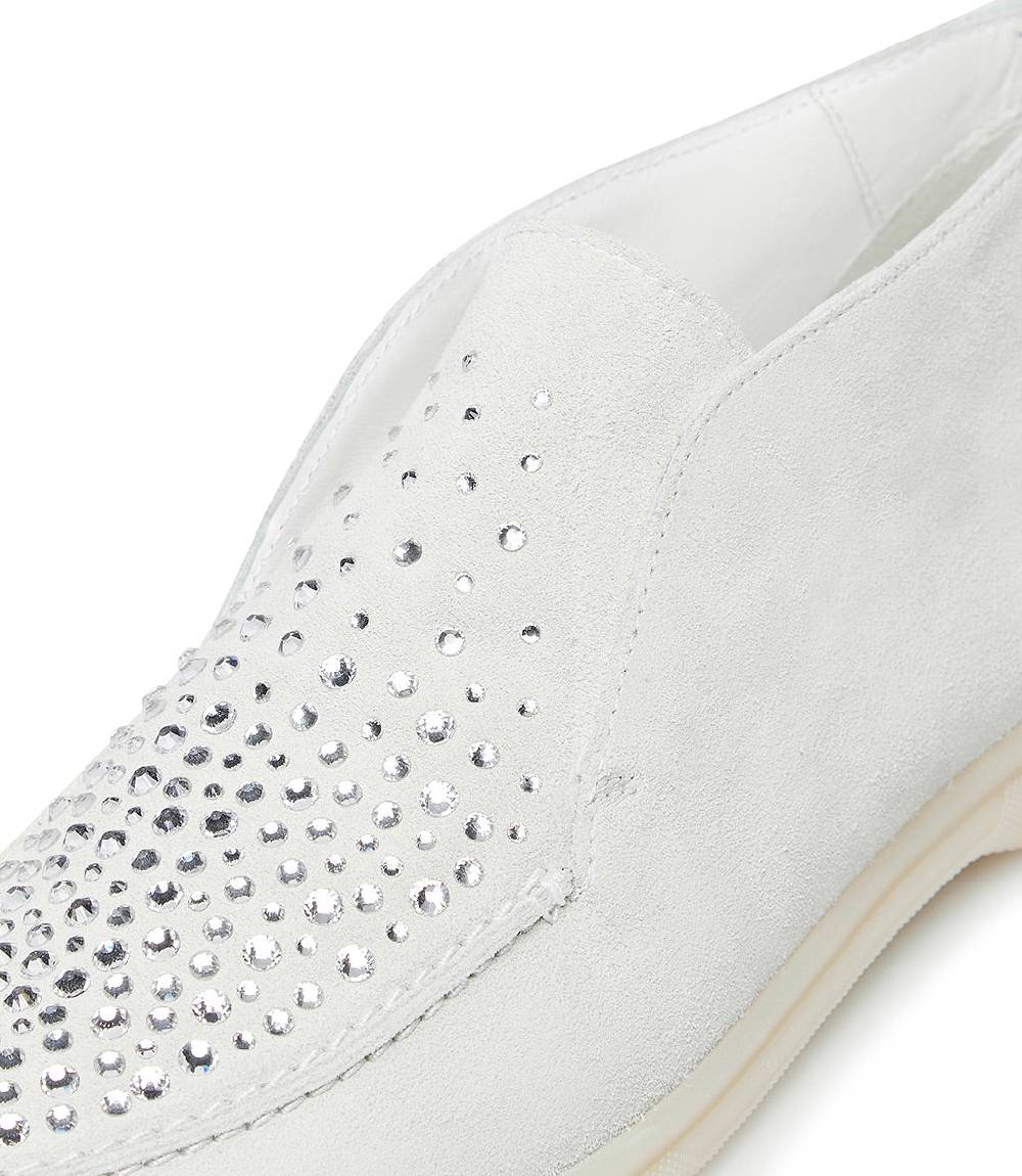 Loriblu Mocassini in pelle scamosciata bianco con cristalli Vendita Economica