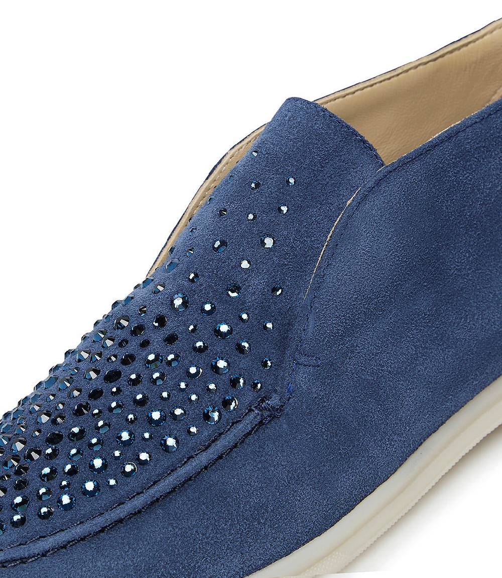 Loriblu Mocassini in pelle scamosciata blu avio con cristalli I Più Venduti