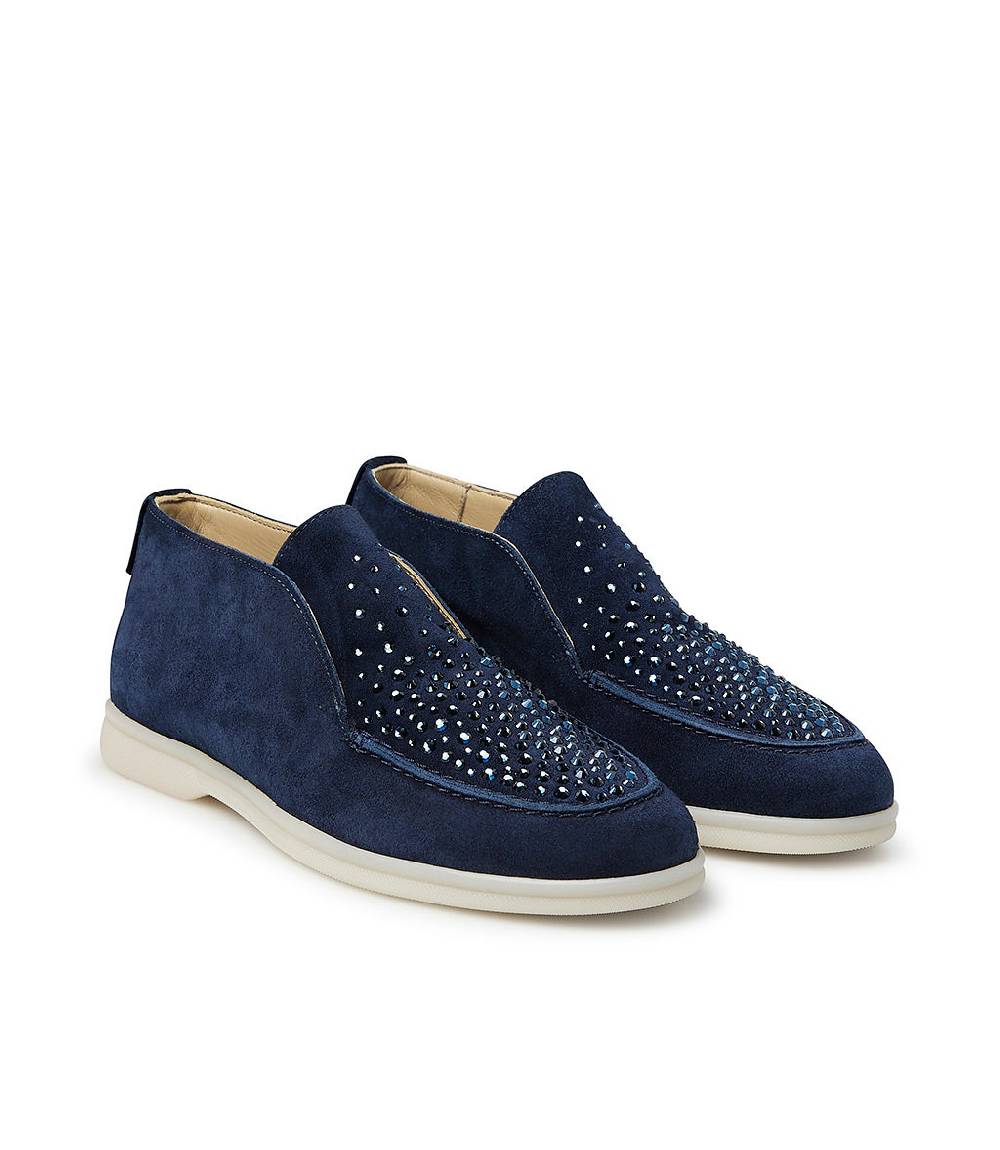 Loriblu Mocassini in pelle scamosciata blu scuro con cristalli Vendite Flash