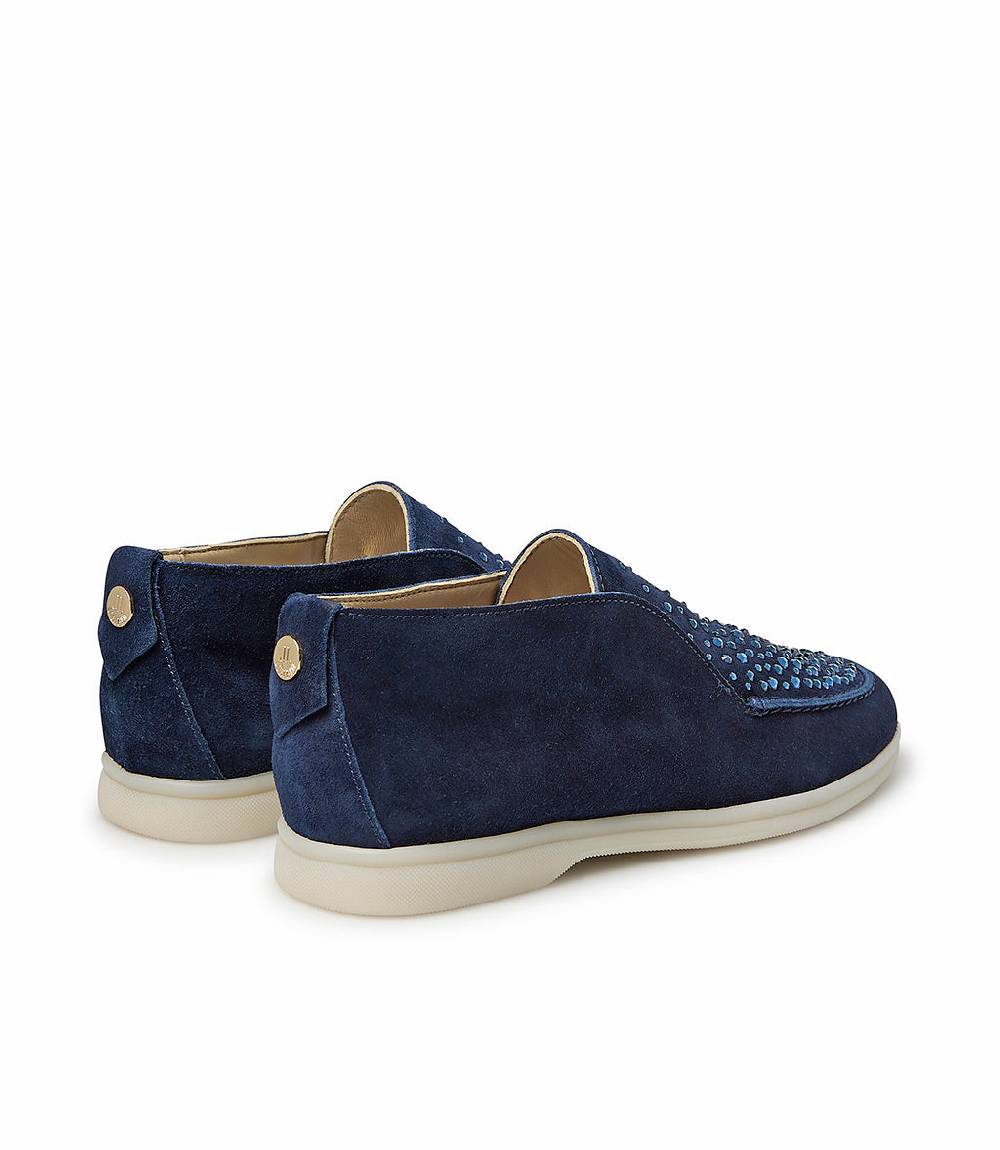 Loriblu Mocassini in pelle scamosciata blu scuro con cristalli Vendite Flash
