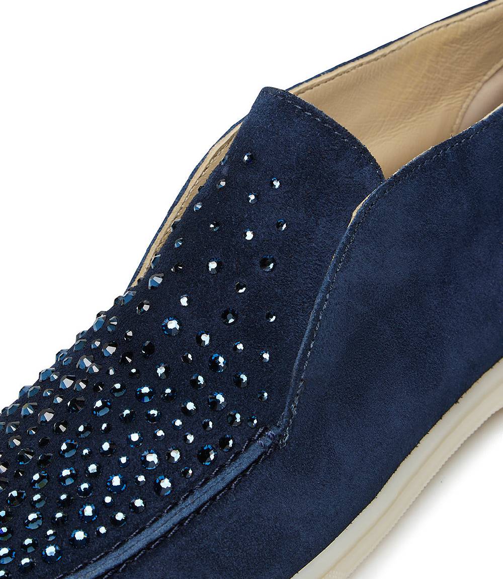 Loriblu Mocassini in pelle scamosciata blu scuro con cristalli Vendite Flash