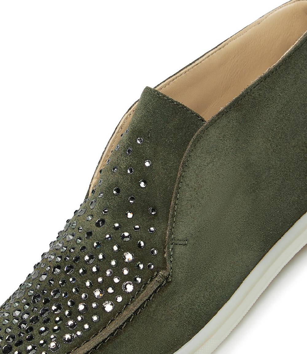 Loriblu Mocassini in pelle scamosciata verde con cristalli Moda