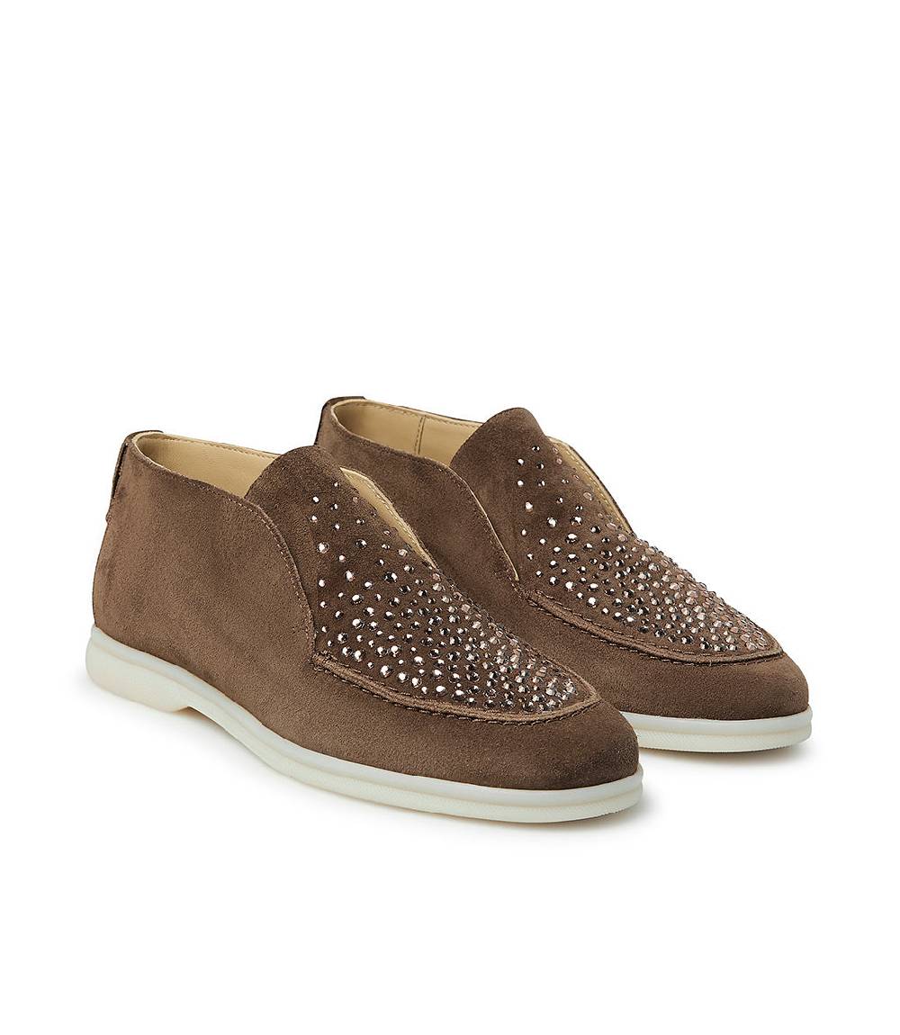 Loriblu Mocassini in pelle scamosciata marrone con cristalli 2025