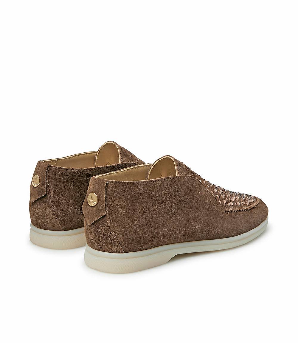 Loriblu Mocassini in pelle scamosciata marrone con cristalli 2025