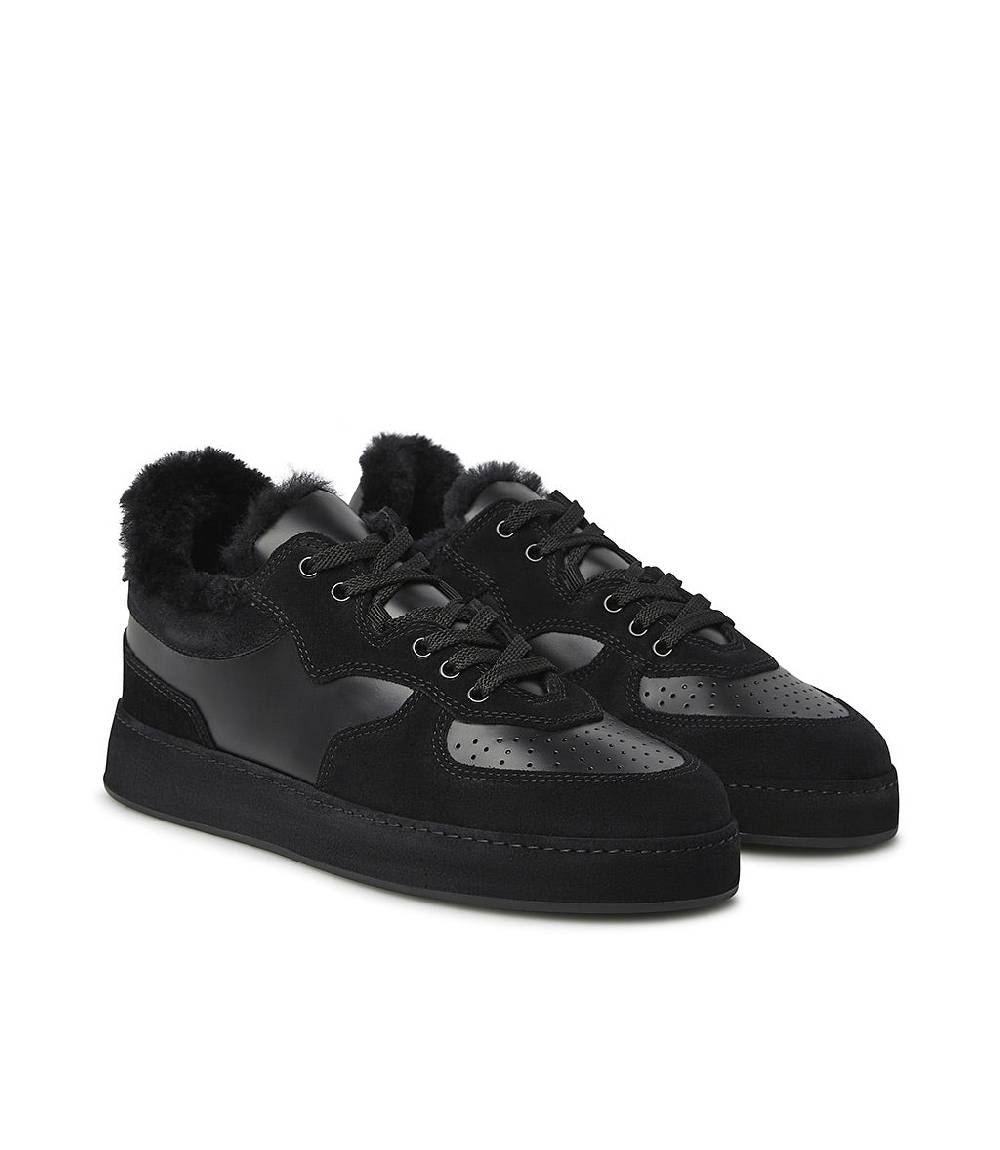 Loriblu Sneakers in pelle, camoscio e shearling nero Qualità Garantita