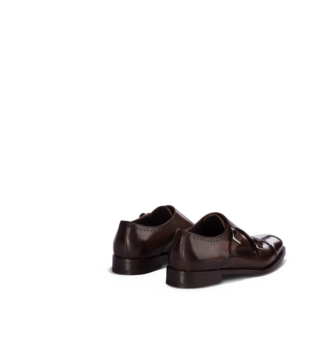Loriblu Monk strap in pelle marrone brogue Black Friday Prezzi