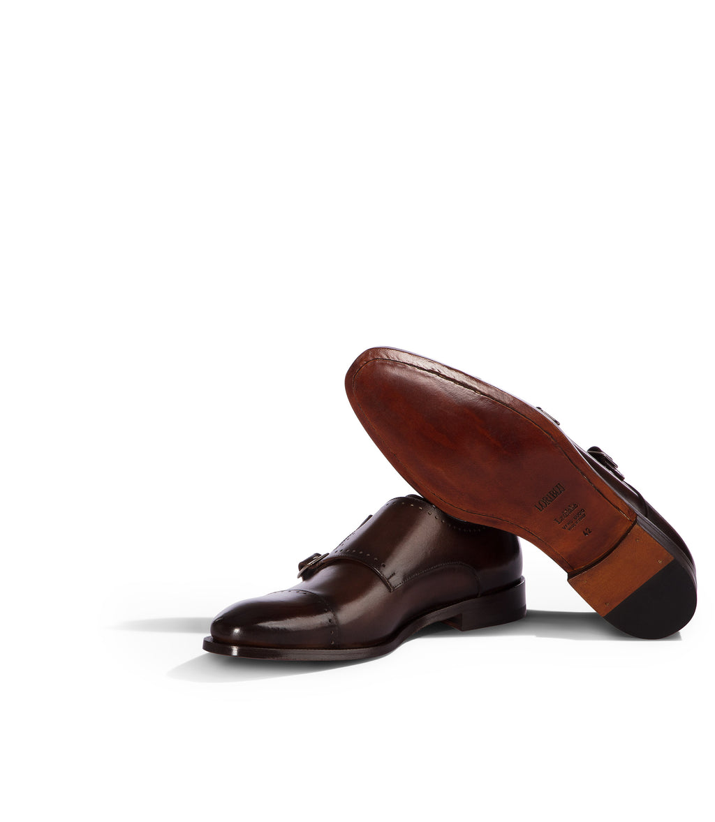 Loriblu Monk strap in pelle marrone brogue Black Friday Prezzi