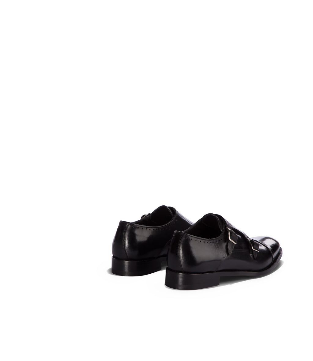 Loriblu Monk strap in pelle nera brogue In vendita